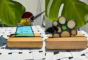 冬休みのステンドグラス教室で作る富士山とひつじの作品例