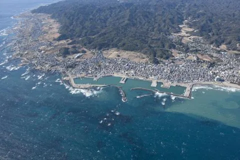 南房総市産業まつりの会場、千倉漁港の航空写真