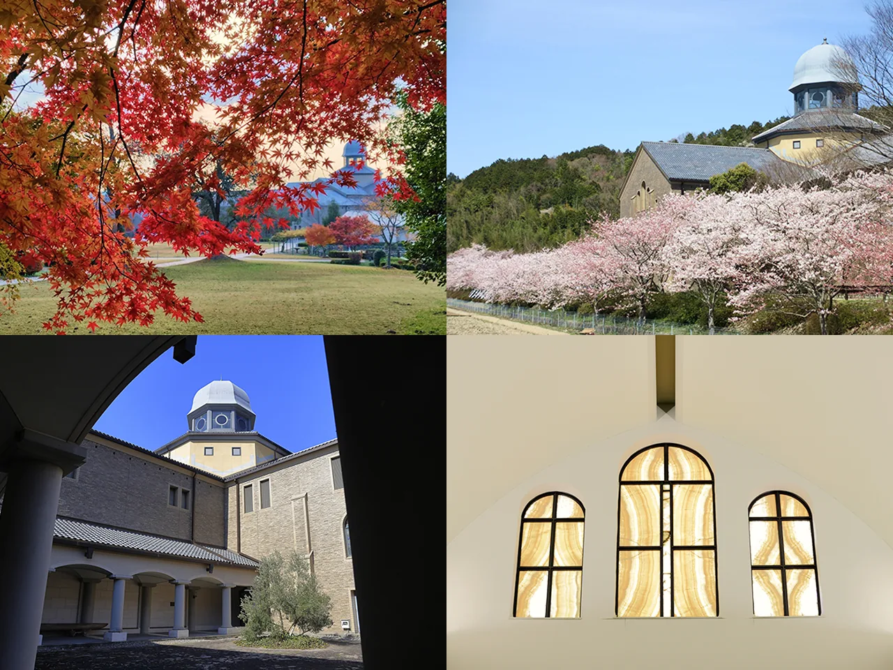 講演会場の滋賀県立安土城考古博物館の建物と館内を写した写真