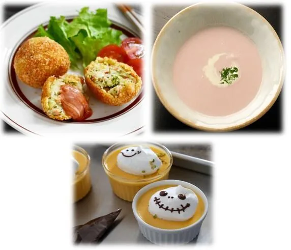 彩りハロウィン＆おうち映えメニューの今回の主催告知に掲載された料理・作品や教室の参考画像（当日の開催写真ではありません）
